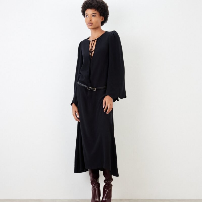 VESTIDO MIDI SEDA MANGA FLARE